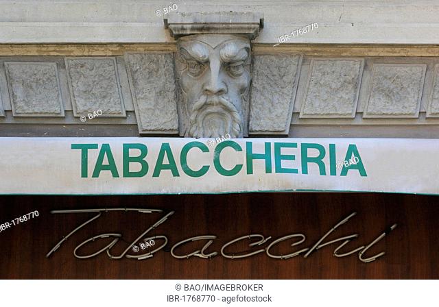 Tabaccheria, signage for a tobacco shop in Parma, Emilia Romagna, Italy, Europe