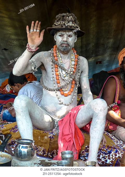 naked naga sadhu at kumbh mela in haridwar, india