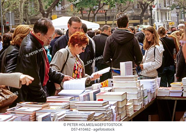 Book stall during Sant Jordi festival. Barcelona. Spain