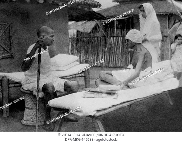 Mahatma Gandhi with Jamnalal Bajaj and Rajkumari Amrit Kaur at Sevagram Ashram , 1942 NO MR