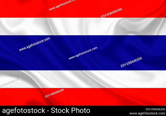 Flag of Thailand country on wavy silk fabric background panorama - illustration