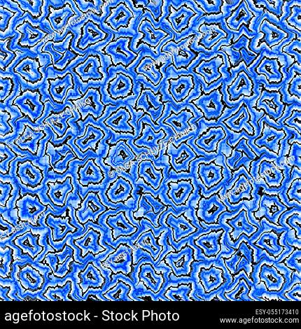 Geometric continuous pattern with rhombuses and zigzag lines, blue endless background. Decorative splicing motif texture