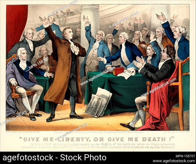 Give Me Liberty or Give Me Death!-Patrick Henry delivering his great speech on the Rights of the Colonies, before the Virginia Assembly, convened at Richmond