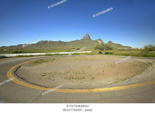 Empty circular drive in the desert near Picacho Peak State Park