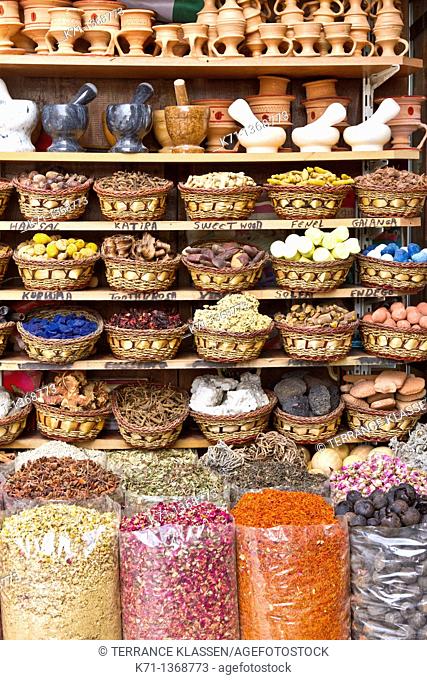 Fresh produce displayed in the spice souq market in Dubai, UAE