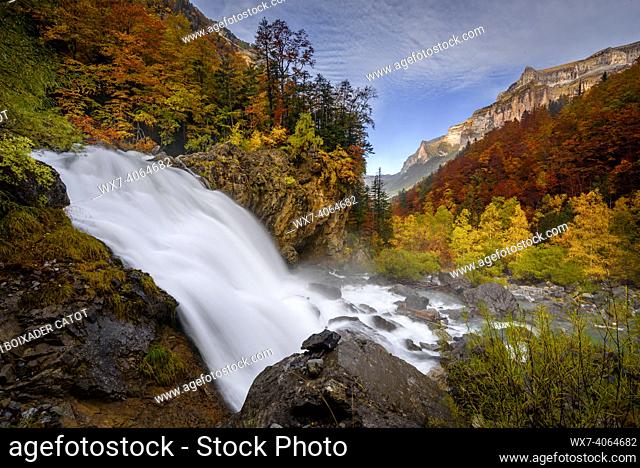 Arripas Cascade in autumn (Ordesa and Monte Perdido NP, Pyrenees, Spain)
