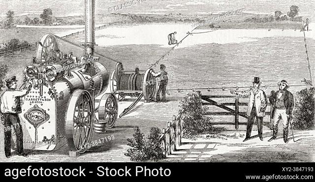 Garrett and Son's double-cylinder steam ploughing engine and tackle. From A Concise History of The International Exhibition of 1862, published 1862