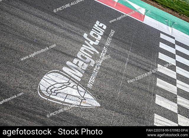16 March 2022, France, Magny-Cours: The Magny-Cours International Circuit / Nevers France lettering is printed on the start and finish straight