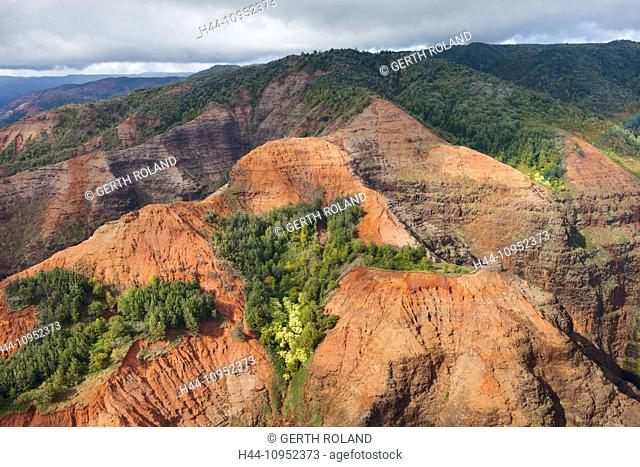 Waimea, canyon, USA, United States, America, Hawaii, Kauai, gulch, rock, cliff, colors, erosion, aerial, view