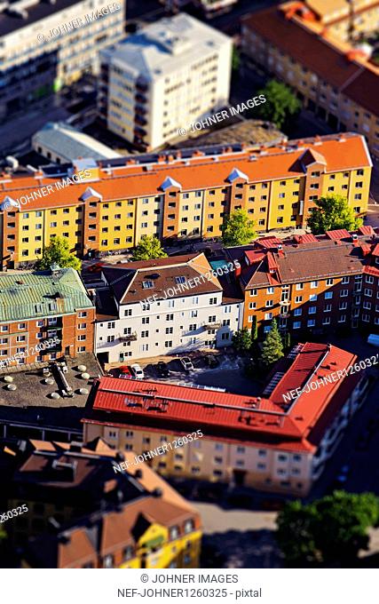Aerial view of colorful apartment houses