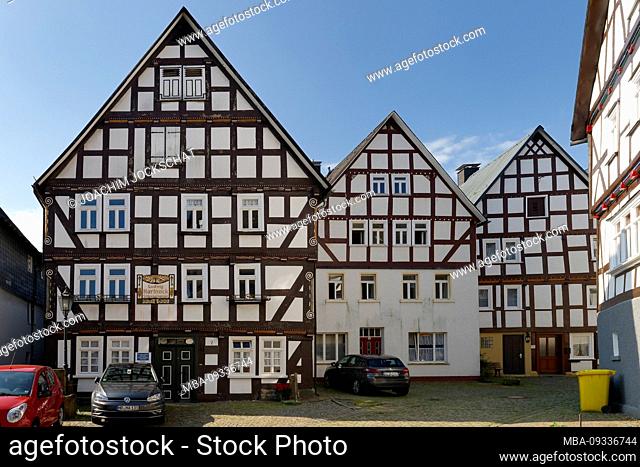 Historic Fachwerhäuser in Wallstraße, Bad Laasphe, Siegen Wittgenstein, North Rhine-Westphalia, Germany