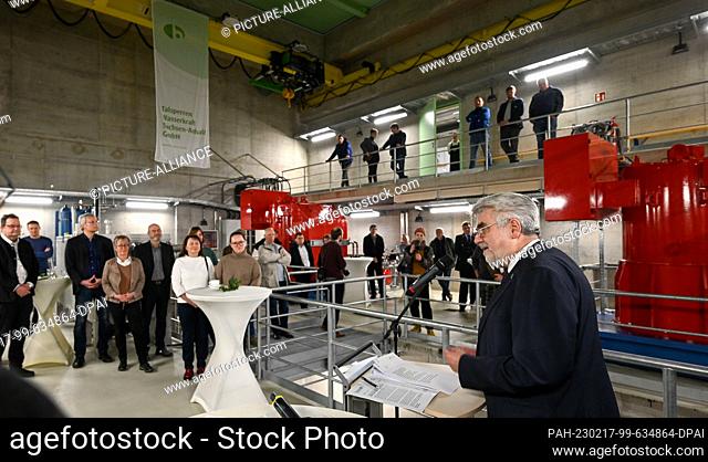 17 February 2023, Saxony-Anhalt, Friedersdorf: Saxony-Anhalt's Minister for Science and the Environment Armin Willigmann (SPD) during his speech at the official...