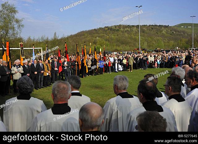 People at the Stations of the Cross, church service, Good Friday, slag heap of the former Prosper Haniel colliery, Bottrop, Ruhr area, North Rhine-Westphalia