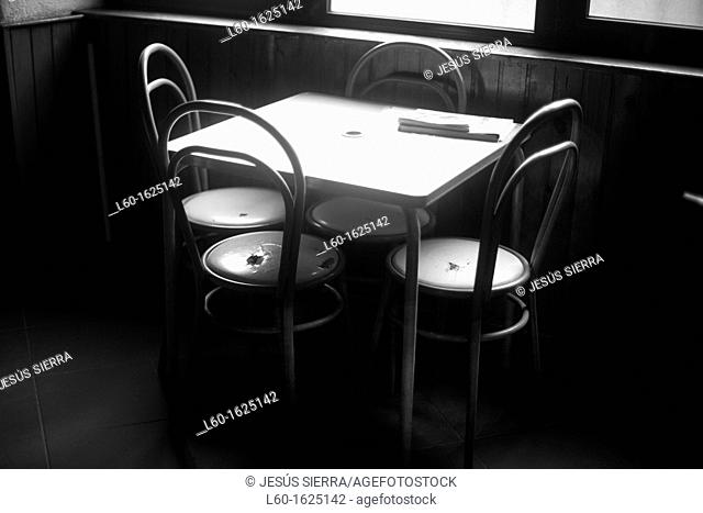 Table in bar, Rio do Onor, Portugal