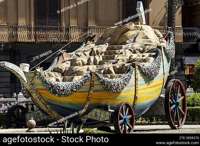 Chariot of Saint Rosalia. Triumphal Chariot paraded during the saint's festival in July. Saint Rosalia is the patron saint of Palermo
