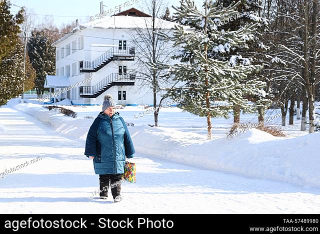 RUSSIA, MOSCOW REGION - FEBRUARY 21, 2023: A woman is seen at the 28 Geroyev-Panfilovtsev [Panfilov's Twenty-Eight Guardsmen] children's camp in Volokolamsk...
