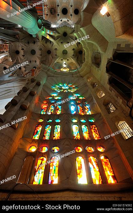 Interior construction of the Sagrada Familia by Antonio Gaudi in Barcelona
