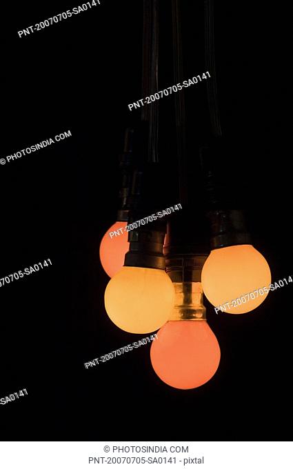 Close-up of four light bulbs