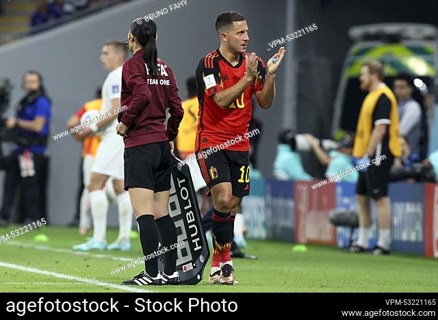 Belgium's Eden Hazard leaves the field during a soccer game between Belgium's national team the Red Devils and Canada, in Group F of the FIFA 2022 World Cup in...