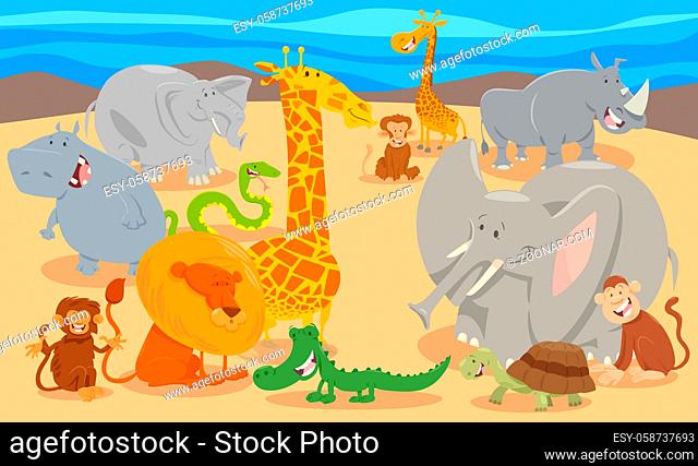 Cartoon Illustration of Funny Wild Animal Characters Group