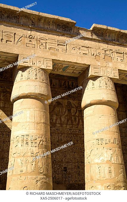 Columns of the Second Court, Medinet Habu (Mortuary Temple of Ramses III), West Bank, Luxor, Egypt