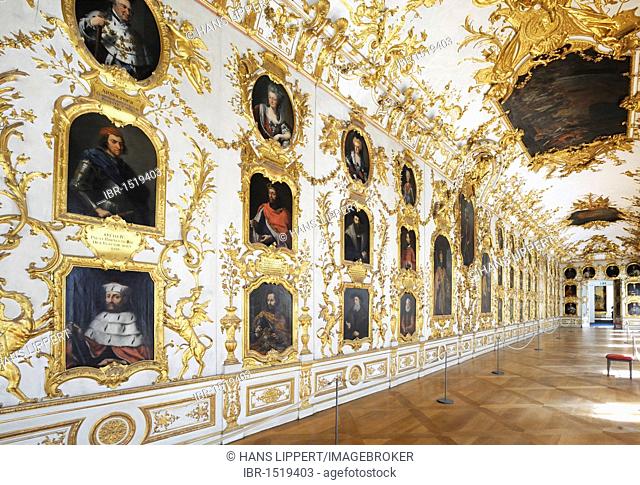 Ancestral gallery, Muenchner Residenz royal palace, home of the Wittelsbach regents until 1918, Munich, Bavaria, Germany, Europe