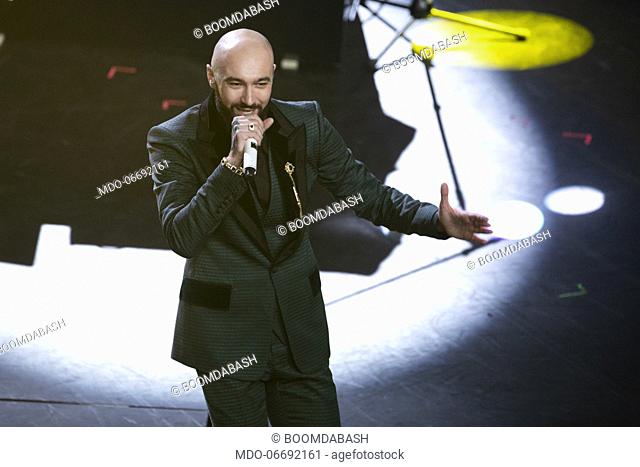 Italian singer of Boomdabash Biggie Bash during the fourth evening of the 69th Sanremo Music Festival. Sanremo (Italy), February 8th, 2019