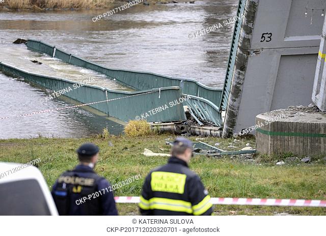 Four people were injured, two severely, in a footbridge's crash in Prague, Czech Republic, on December 2, 2017, when a part of it fell in the Vltava River