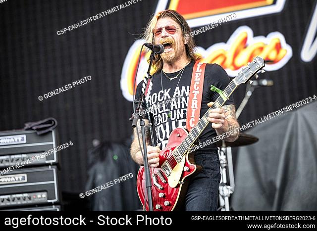 Tonsberg, Norway. 15th, July 2023. The American rock band Eagles of Death Metal performs a live concert at Kaldnes Vest in Tonsberg