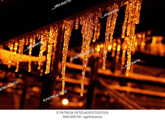 Ice stalactites at night