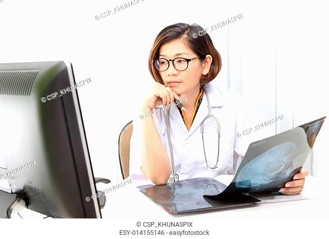 face of female doctor working in he