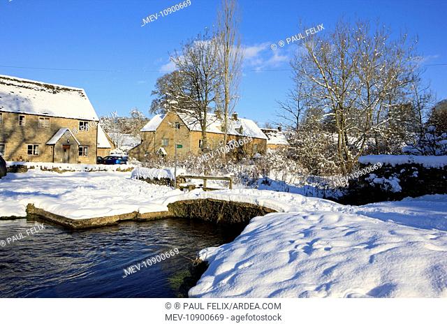 Upper Slaughter - covered in snow. The Cotswolds, UK