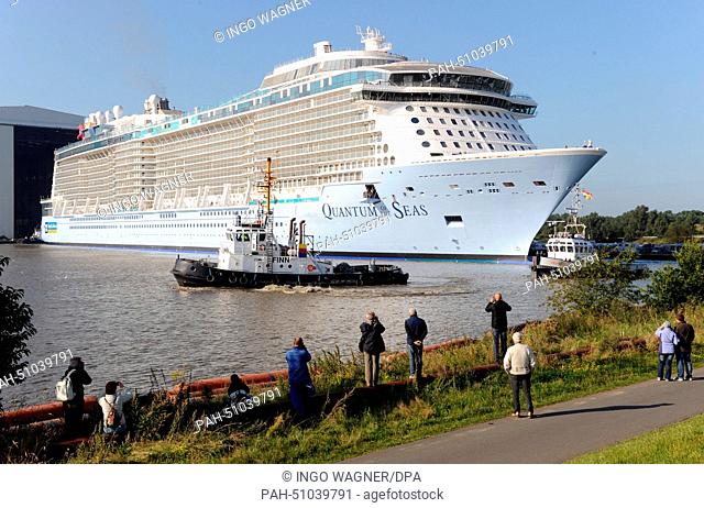 The new cruiser 'Quantum of the Seas' of Meyer Werft leaves the dry dock in Papenburg, Germany, 13 August 2014. The 'Quantum of the Seas' is the third biggest...
