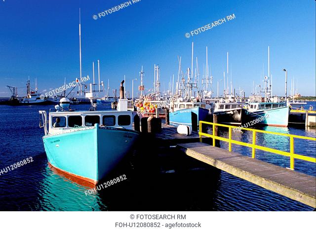 Nova Scotia, Cape Sable Island, NS, Canada, Fishing boats docked in the harbor on Cape Sable Island on the Atlantic Ocean