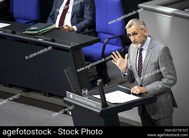 Interior Minister of the Free State of Saxony, Armin Schuster, speaks in the German Bundestag on the agenda item: Current hour: Germany pact to stop irregular...
