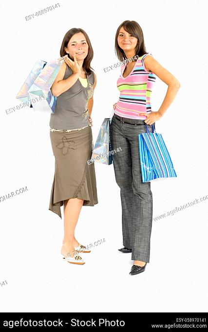 isolated two shopping women