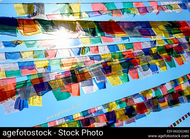 Backlit prayer flags in Nepal
