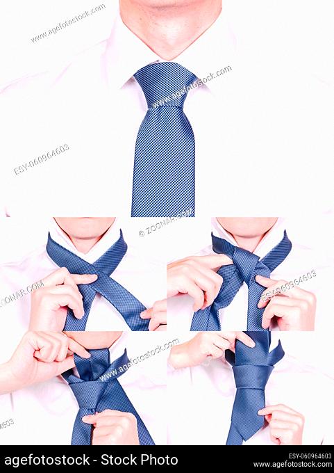 Man Shows How to Tie Necktie with Half Windsor Knot, Tutorial