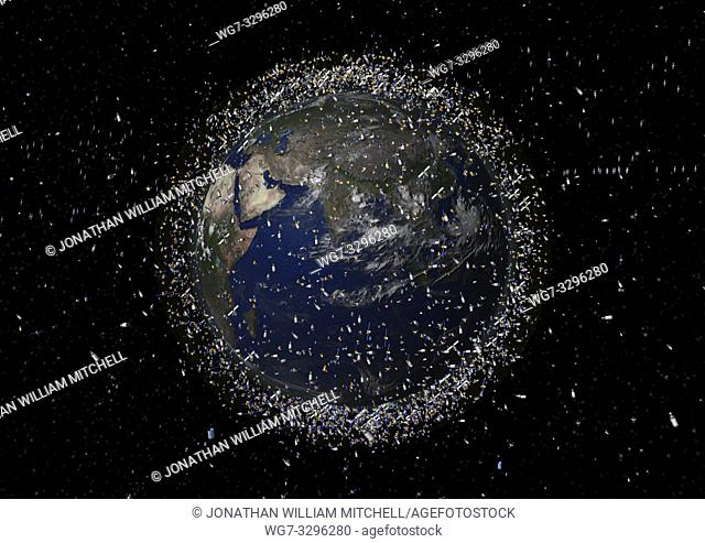 Space junk. . . This European Space Agency handout graphic shows the large numbers of satellites and other space debirs surrounding the Earth