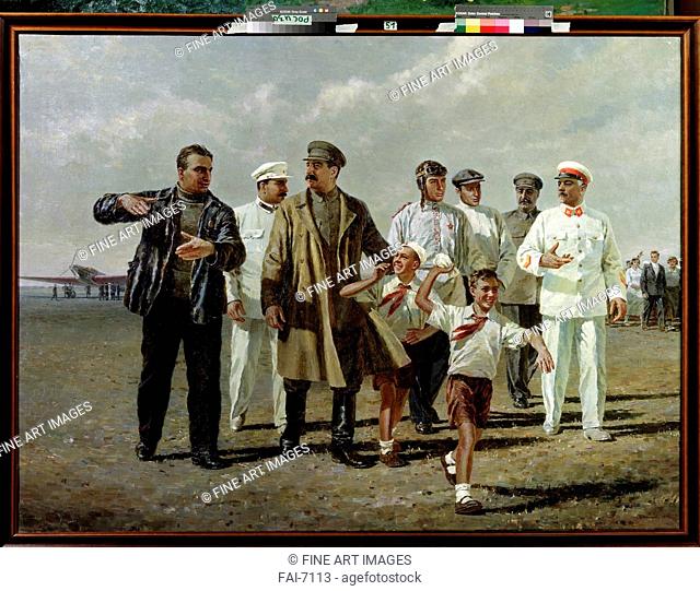 Heroes Crew Homecoming. Maltsev, Pyotr Tarasovich (1907-?). Oil on canvas. Soviet political agitation art. 1936. State Museum- and exhibition Centre ROSIZO