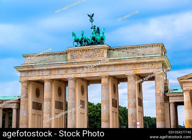 BRANDENBURG GATE, Berlin, Germany in summer day. Road side view