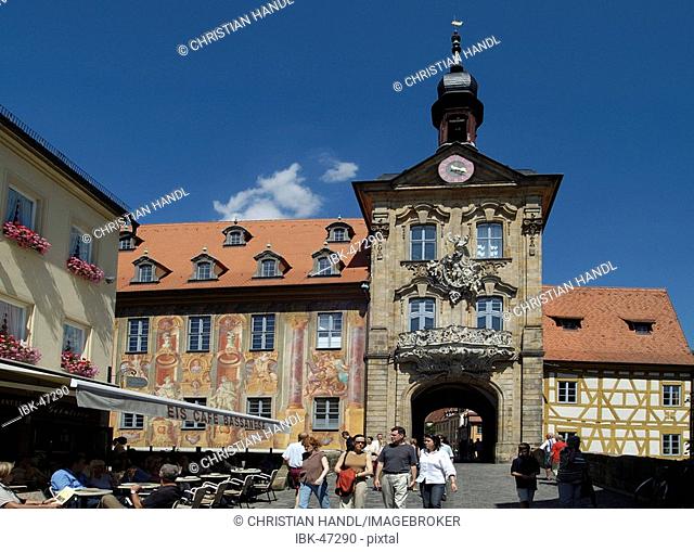 Old Town Hall situated on an small island in the river Regnitz built 1467 remodeled in baroque and rokoko stile from 1744 to 1756 Bamberg Bavaria Germany