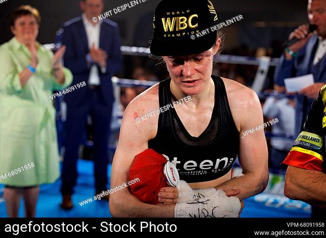 Belgian Delfine Persoon pictured after the fight between Belgian Delfine Persoon and Korean Bo Mi Re Shin, for the WBC Silver Super Feather title women title