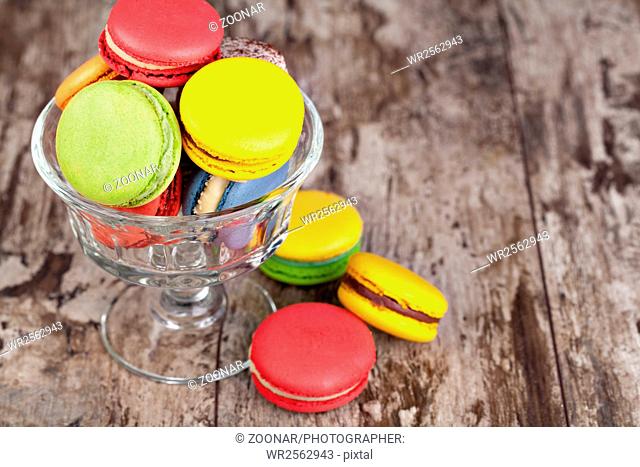 Macaroons on a wooden table