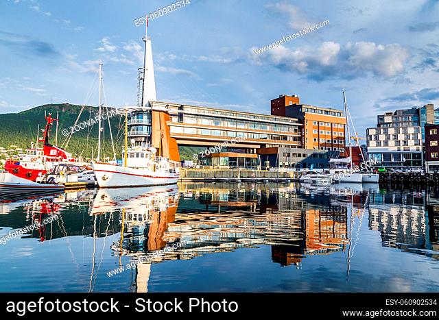 The harbor in the center of Tromso in northerm Norway
