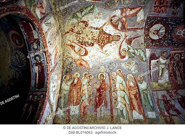 Ascension of Jesus and the Mission of the Apostles, 965-969, vault frescoes in Cavusin Kilise or Nicephorus Phocas Church, Goreme (Unesco World Heritage List
