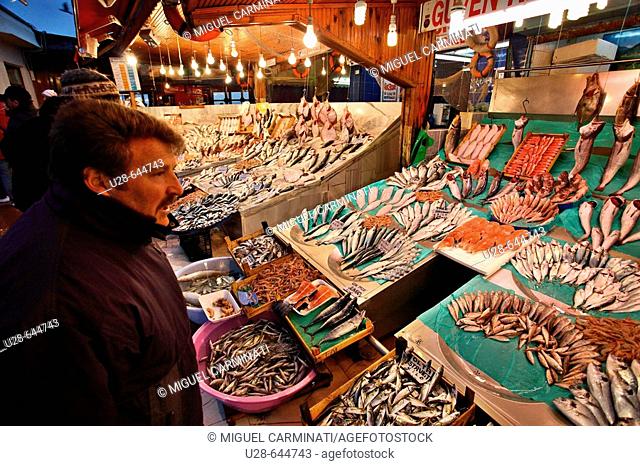 Turkey, Istanbul. Located by the Marmara sea, in the Kumkapi area, this fish market offer a wide variety of fresh sea food