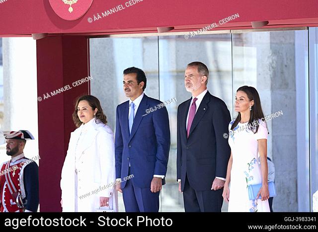 King Felipe VI of Spain, Queen Letizia of Spain, Sheikh Tamim Bin Hamad Al Thani, Sheikha Jawaher Bint Hamad Bin Suhaim Al Thani attends Official Reception to...