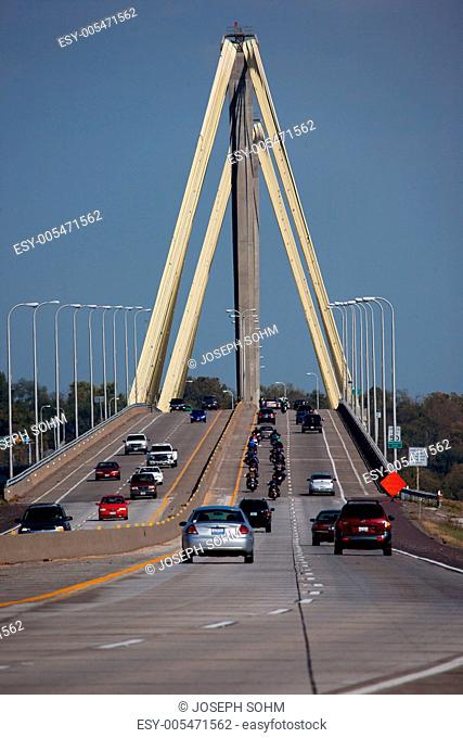 The Clark Bridge, also known as Cook Bridge, at Alton, Illinois, a Cable bridge carries U.S. Route 67 over the Mississippi River and was completed in 1994