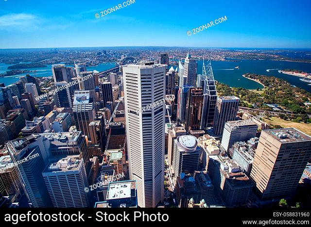 The Sydney CBD and surrounding harbour on a clear spring day on October 16th 2013